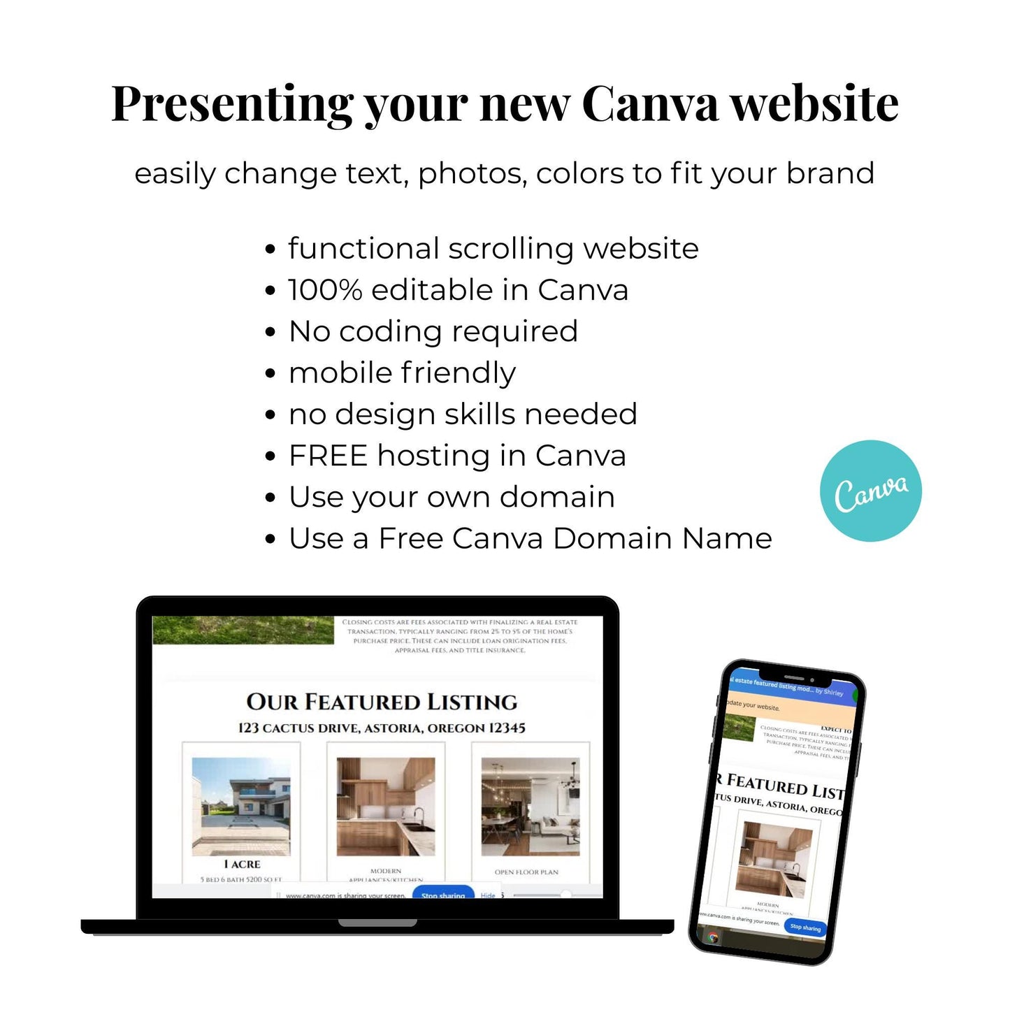 Featured Listing Real Estate Canva Website Template, Landing Page, Lead Magnet, Modern Real Estate Agent Website Template, Instagram,