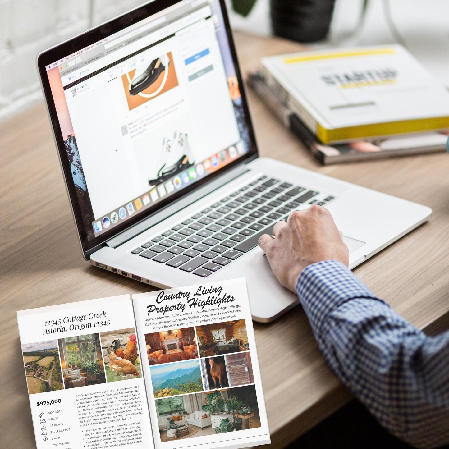 Just Listed 4 page Newsletter Template, Real Estate Property Listing Presentation Editable Canva Edit, Country Charm Just Listed Property