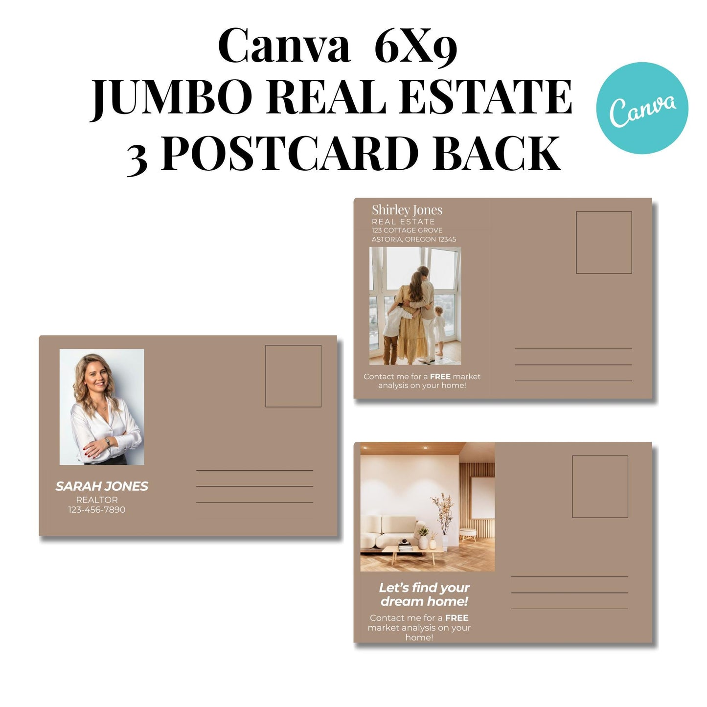 Jumbo 6x9 Realtor Agent Postcard Template Vivid Earth tone,  Canva editable Postcards, Just Listed, Hello Neighbor, Open House, Lead Magnet