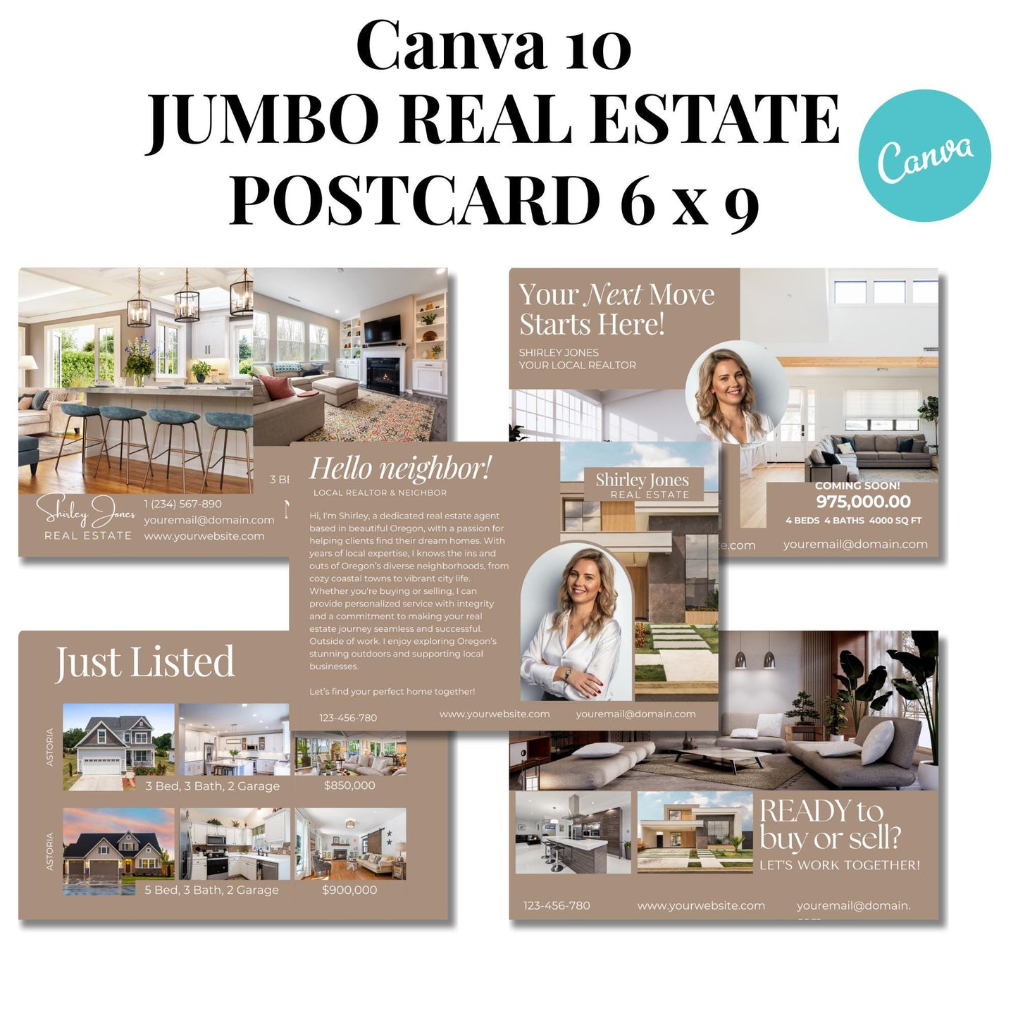Jumbo 6x9 Realtor Agent Postcard Template Vivid Earth tone,  Canva editable Postcards, Just Listed, Hello Neighbor, Open House, Lead Magnet